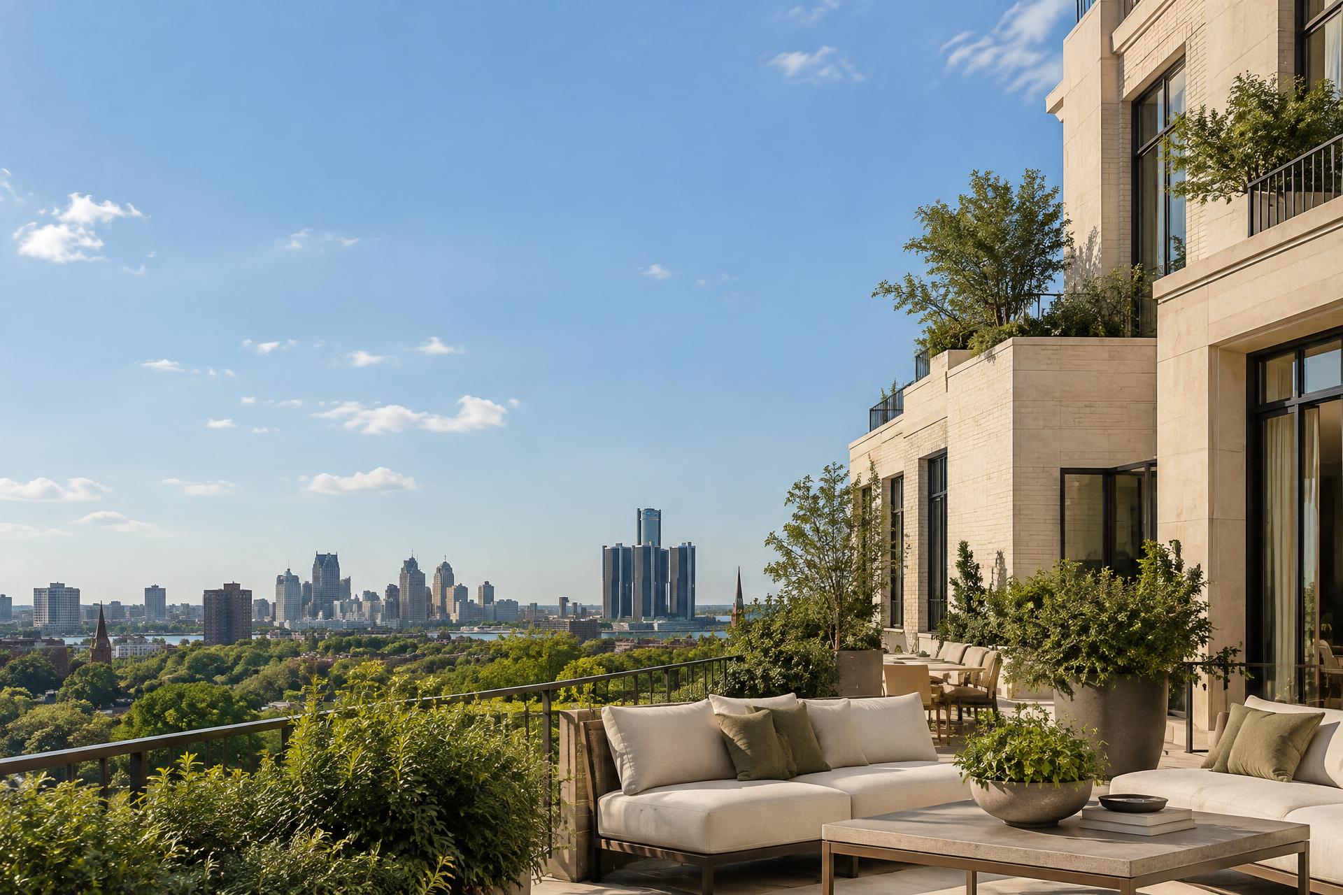 The Detroit skyline from an ARDEN terrace