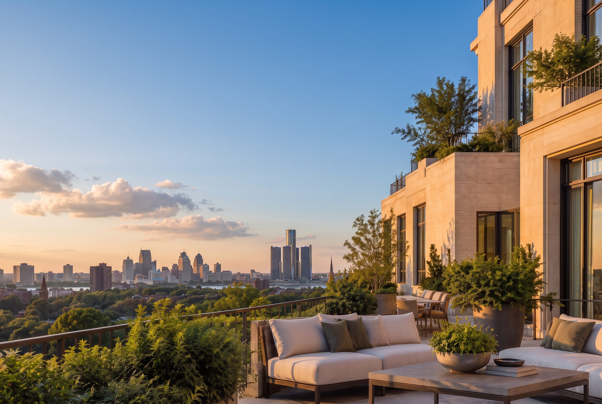 ARDEN terrace overlooking Detroit from Brush Park